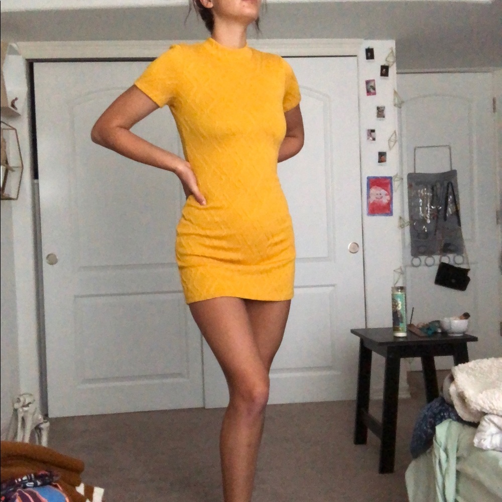 Yellow sweater dress